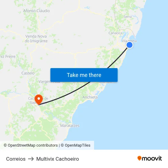 Correios to Multivix Cachoeiro map