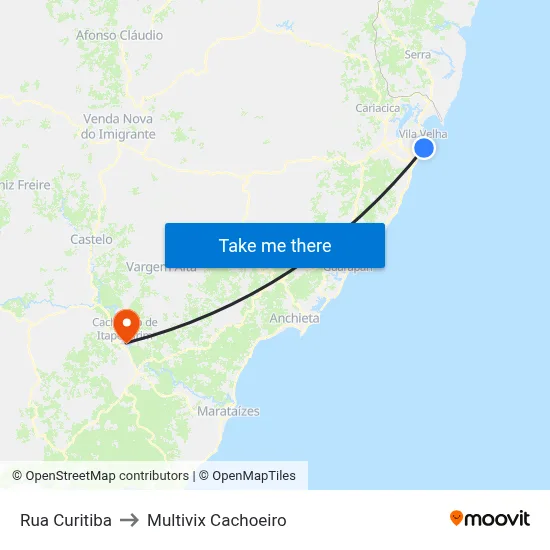 Rua Curitiba to Multivix Cachoeiro map