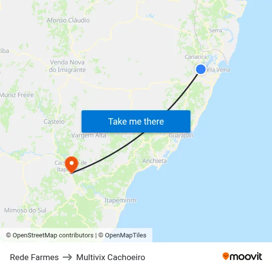 Rede Farmes to Multivix Cachoeiro map