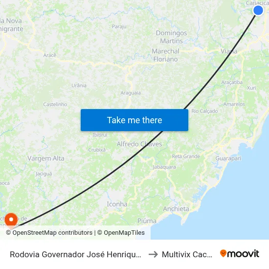 Rodovia Governador José Henrique Sette, 314 to Multivix Cachoeiro map