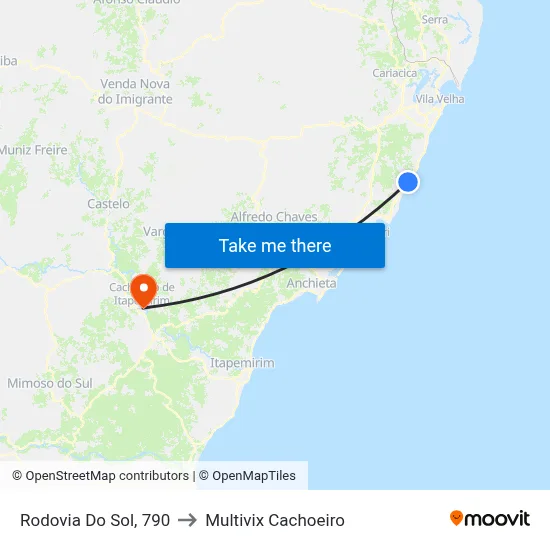 Rodovia Do Sol, 790 to Multivix Cachoeiro map