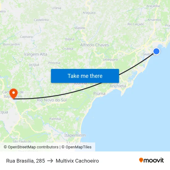 Rua Brasília, 285 to Multivix Cachoeiro map