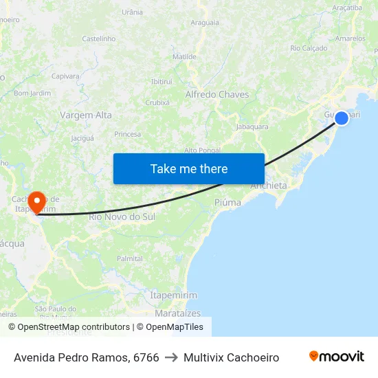 Avenida Pedro Ramos, 6766 to Multivix Cachoeiro map