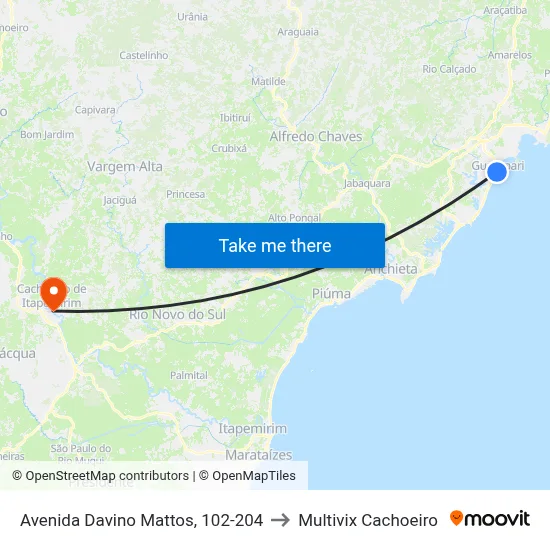Avenida Davino Mattos, 102-204 to Multivix Cachoeiro map