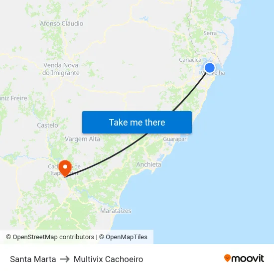 Santa Marta to Multivix Cachoeiro map