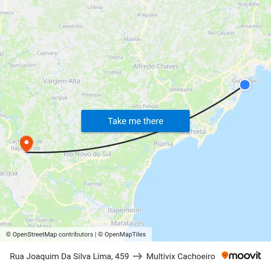 Rua Joaquim Da Silva Lima, 459 to Multivix Cachoeiro map