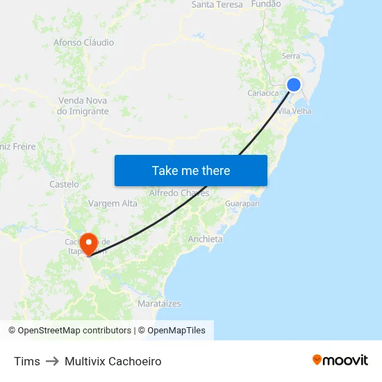 Tims to Multivix Cachoeiro map