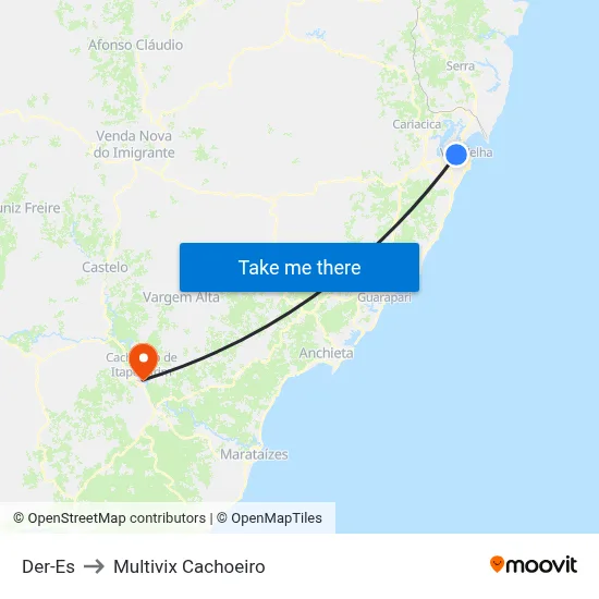 Der-Es to Multivix Cachoeiro map