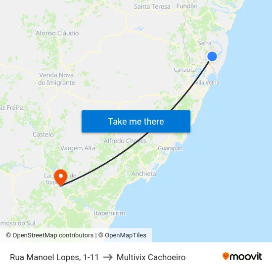 Rua Manoel Lopes, 1-11 to Multivix Cachoeiro map