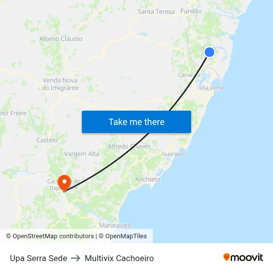 Upa Serra Sede to Multivix Cachoeiro map