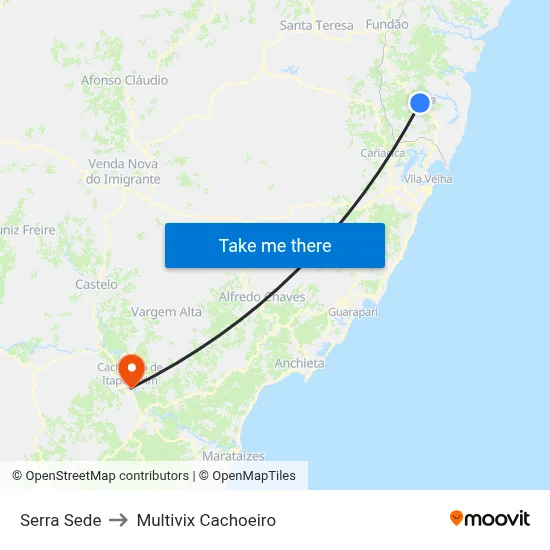 Serra Sede to Multivix Cachoeiro map