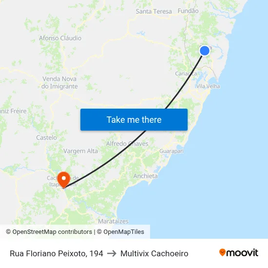 Rua Floriano Peixoto, 194 to Multivix Cachoeiro map