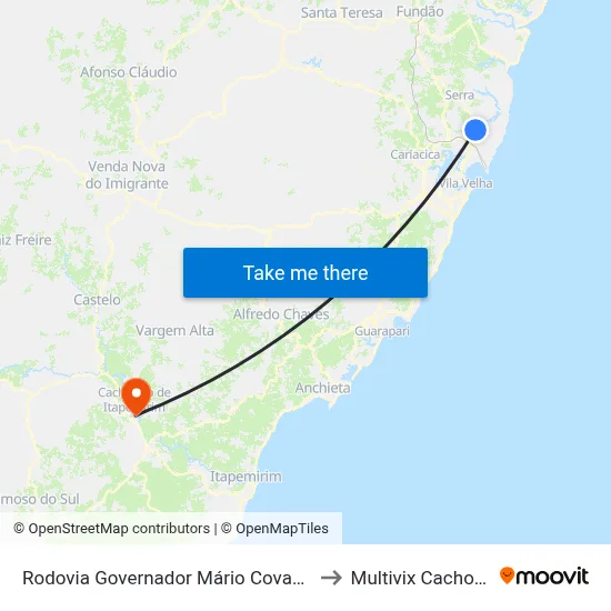 Rodovia Governador Mário Covas, 390 to Multivix Cachoeiro map