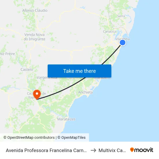 Avenida Professora Francelina Carneiro Setúbal, 296 to Multivix Cachoeiro map