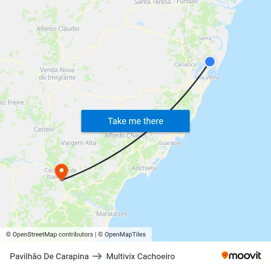 Pavilhão De Carapina to Multivix Cachoeiro map