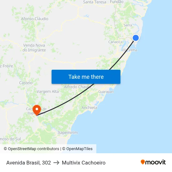 Avenida Brasil, 302 to Multivix Cachoeiro map