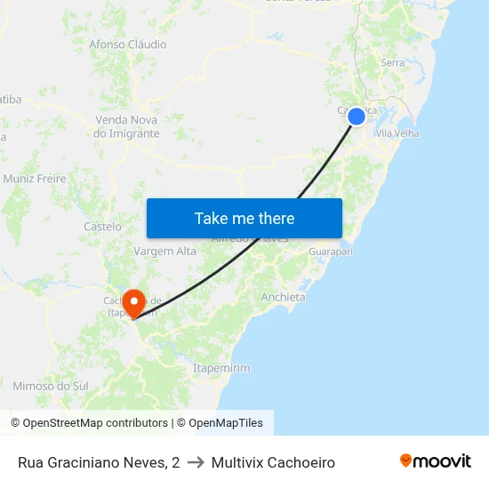 Rua Graciniano Neves, 2 to Multivix Cachoeiro map