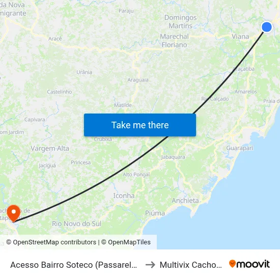 Acesso Bairro Soteco (Passarela) Sul to Multivix Cachoeiro map