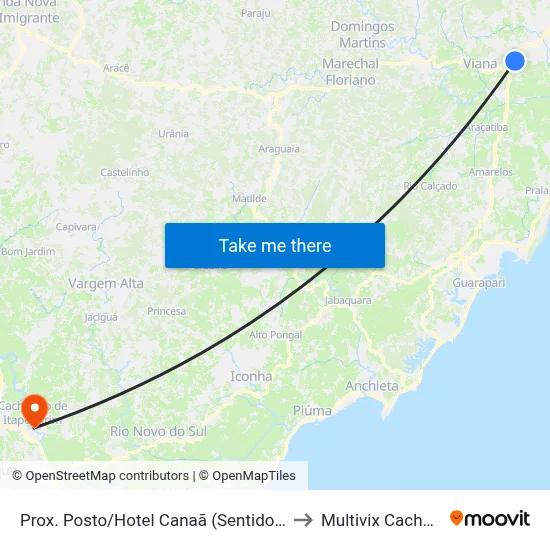 Prox. Posto/Hotel Canaã (Sentido Norte) to Multivix Cachoeiro map
