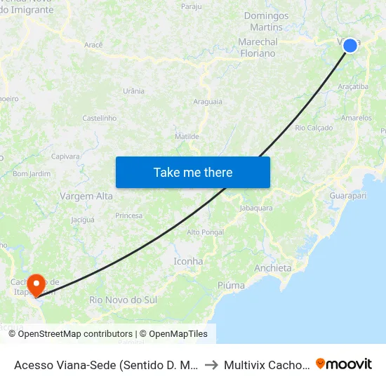 Acesso Viana-Sede (Sentido D. Martins) to Multivix Cachoeiro map