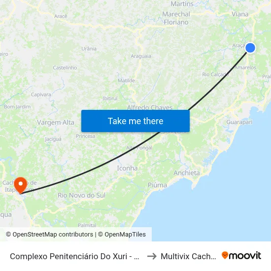 Complexo Penitenciário Do Xuri - Vila Velha to Multivix Cachoeiro map
