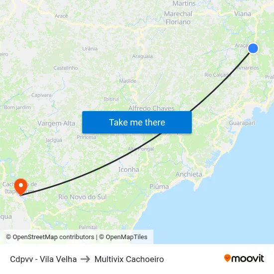 Cdpvv - Vila Velha to Multivix Cachoeiro map