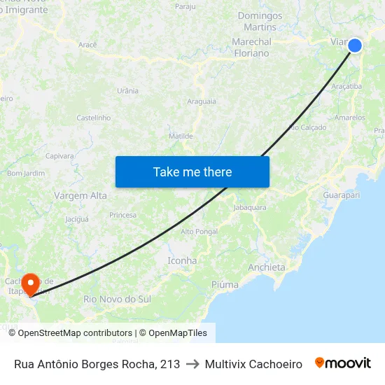 Rua Antônio Borges Rocha, 213 to Multivix Cachoeiro map