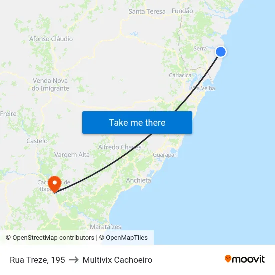 Rua Treze, 195 to Multivix Cachoeiro map