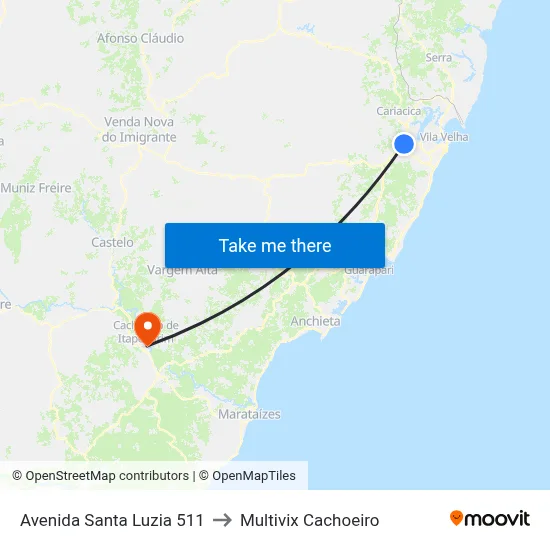 Avenida Santa Luzia 511 to Multivix Cachoeiro map