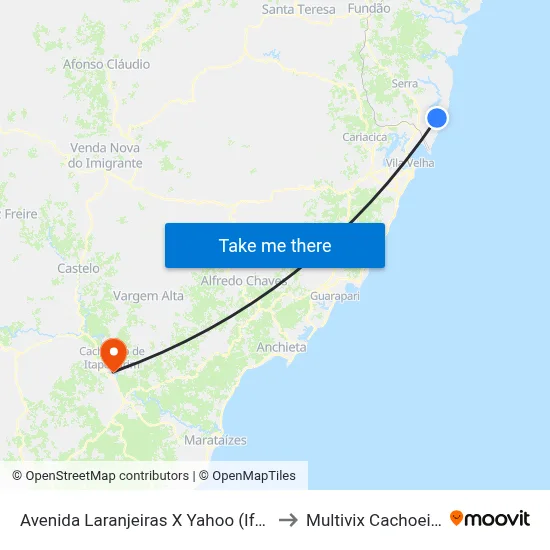 Avenida Laranjeiras X Yahoo (Ifes) to Multivix Cachoeiro map