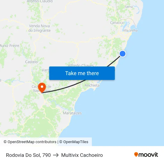 Rodovia Do Sol, 790 to Multivix Cachoeiro map