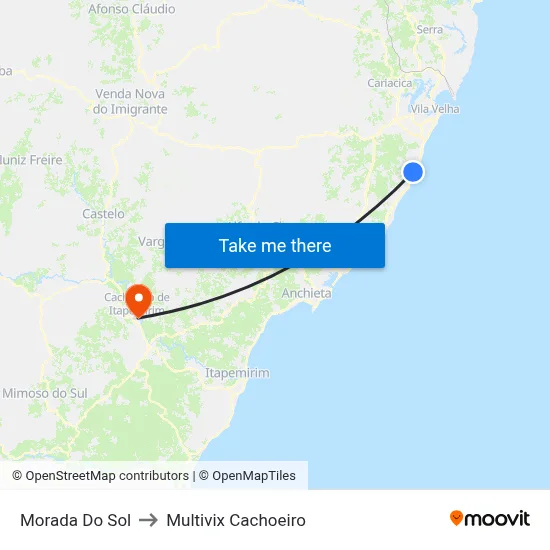 Morada Do Sol to Multivix Cachoeiro map