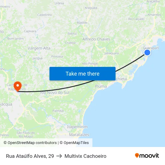 Rua Ataúlfo Alves, 29 to Multivix Cachoeiro map