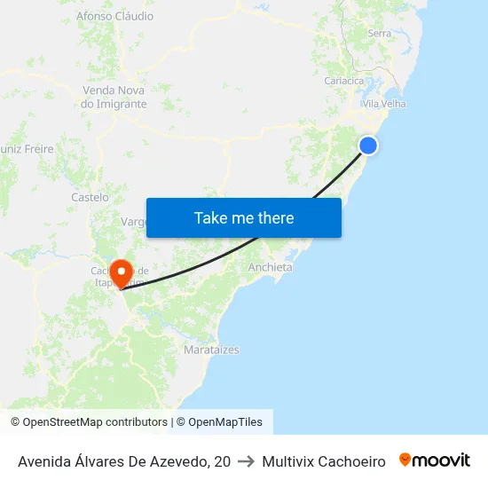 Avenida Álvares De Azevedo, 20 to Multivix Cachoeiro map