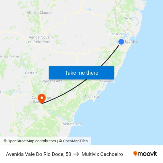 Avenida Vale Do Rio Doce, 58 to Multivix Cachoeiro map