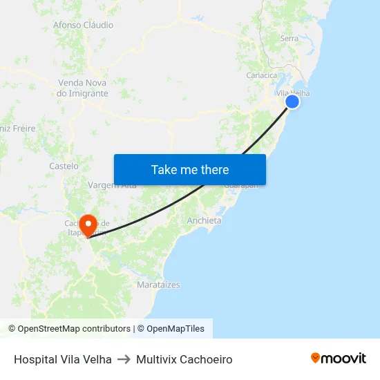 Hospital Vila Velha to Multivix Cachoeiro map