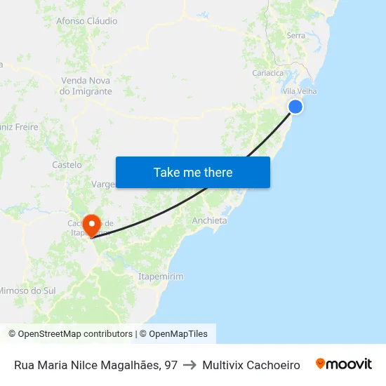 Rua Maria Nilce Magalhães, 97 to Multivix Cachoeiro map
