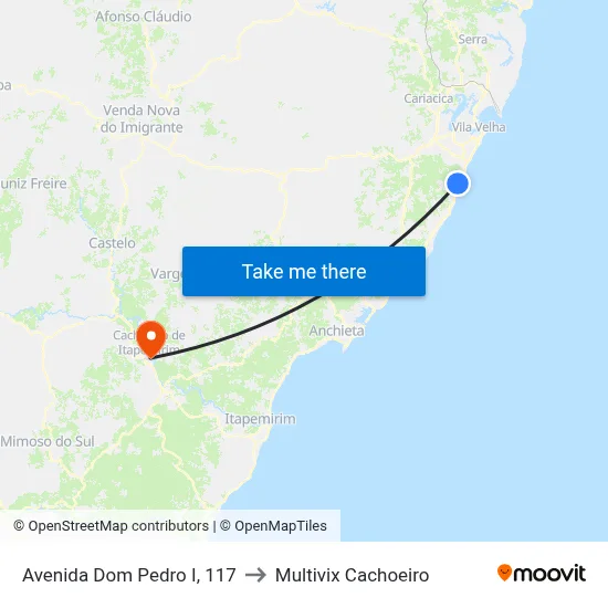 Avenida Dom Pedro I, 117 to Multivix Cachoeiro map