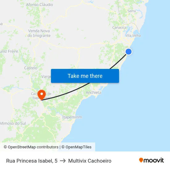 Rua Princesa Isabel, 5 to Multivix Cachoeiro map