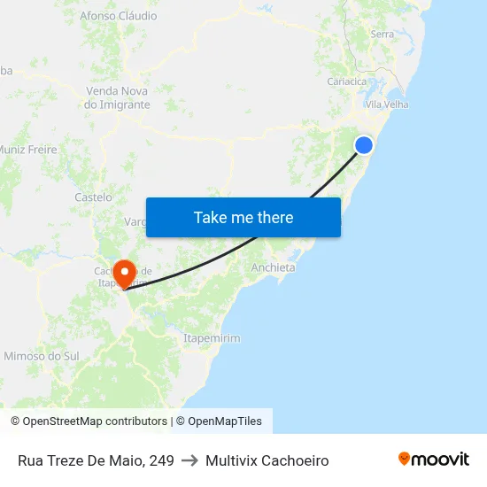 Rua Treze De Maio, 249 to Multivix Cachoeiro map