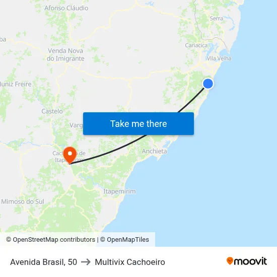 Avenida Brasil, 50 to Multivix Cachoeiro map