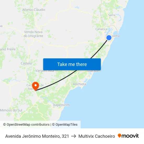 Avenida Jerônimo Monteiro, 321 to Multivix Cachoeiro map