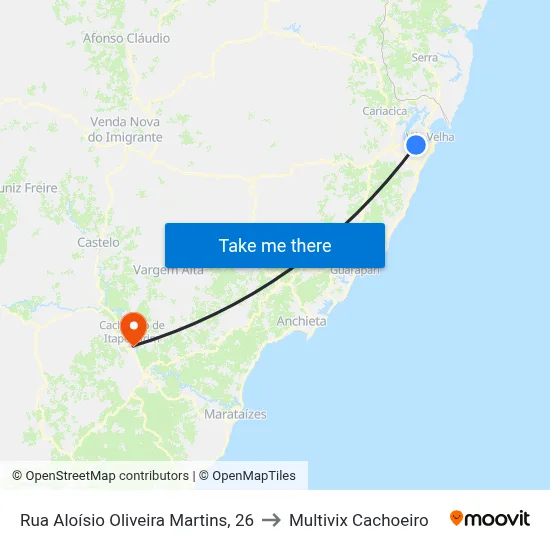 Rua Aloísio Oliveira Martins, 26 to Multivix Cachoeiro map