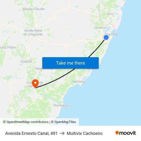 Avenida Ernesto Canal, 491 to Multivix Cachoeiro map