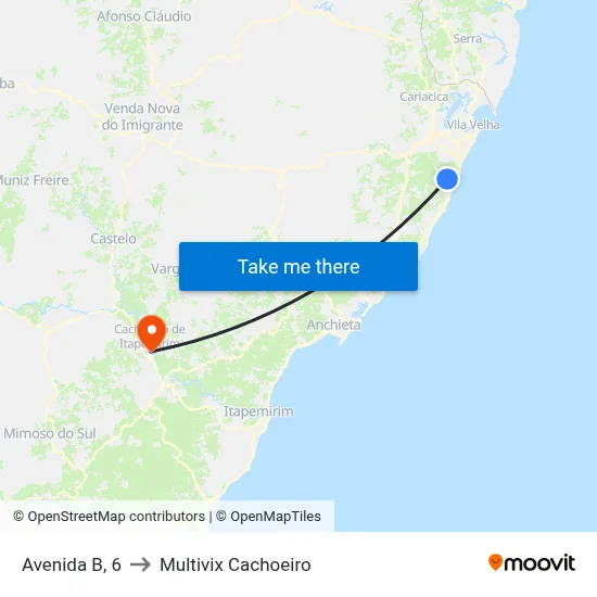Avenida B, 6 to Multivix Cachoeiro map