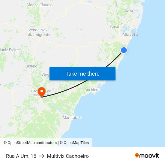 Rua A Um, 16 to Multivix Cachoeiro map
