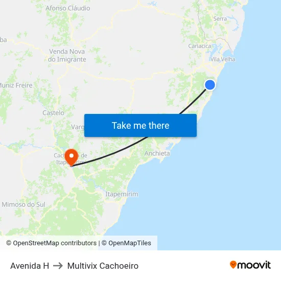 Avenida H to Multivix Cachoeiro map