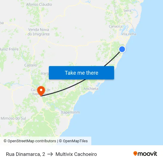 Rua Dinamarca, 2 to Multivix Cachoeiro map