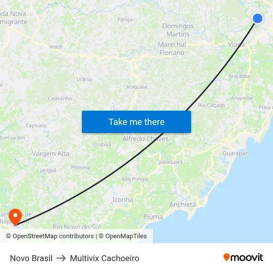 Novo Brasil to Multivix Cachoeiro map