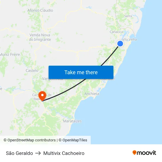 São Geraldo to Multivix Cachoeiro map